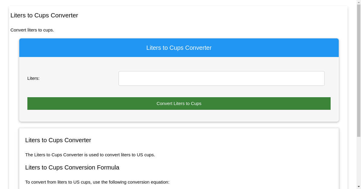 Liters to Cups Converter