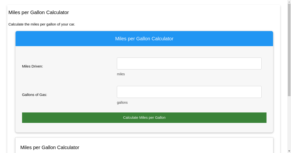 Miles per Gallon Calculator