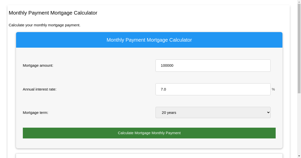 Monthly Payment Mortgage Calculator