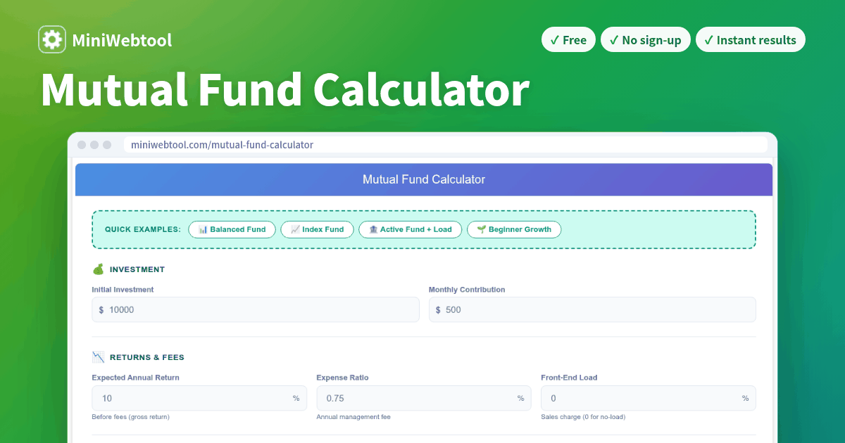 Mutual Fund Calculator - Project Investment Growth, Fees & Returns
