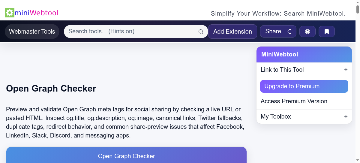 Open Graph Checker for Social Share Preview Validation, Meta Tag Audits ...