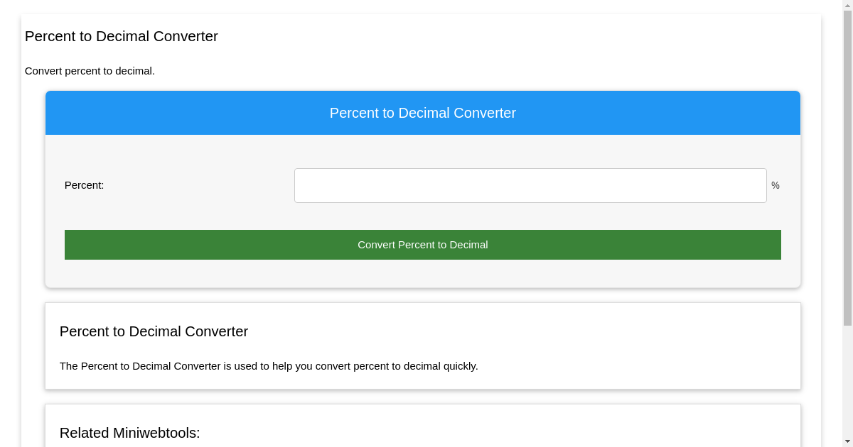 Percent to Decimal Converter - Convert Percent to Decimal