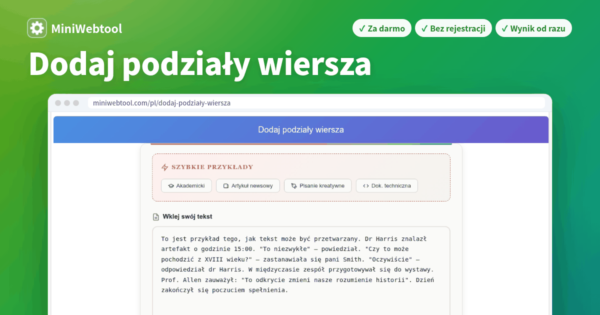 Dodaj podziały wiersza za darmo - Inteligentny podział zdań