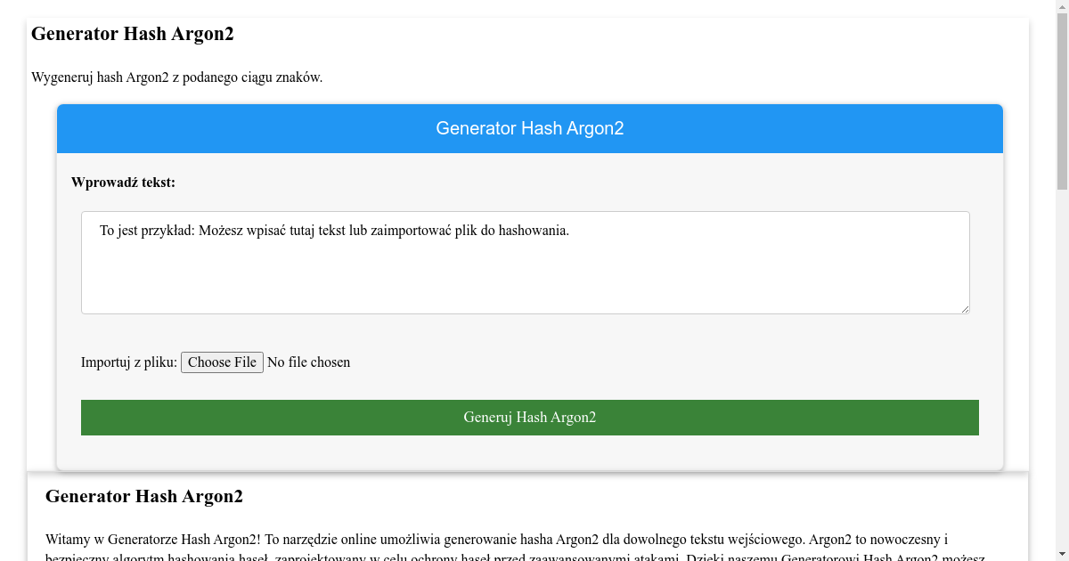 Generator Hash Argon2 Online