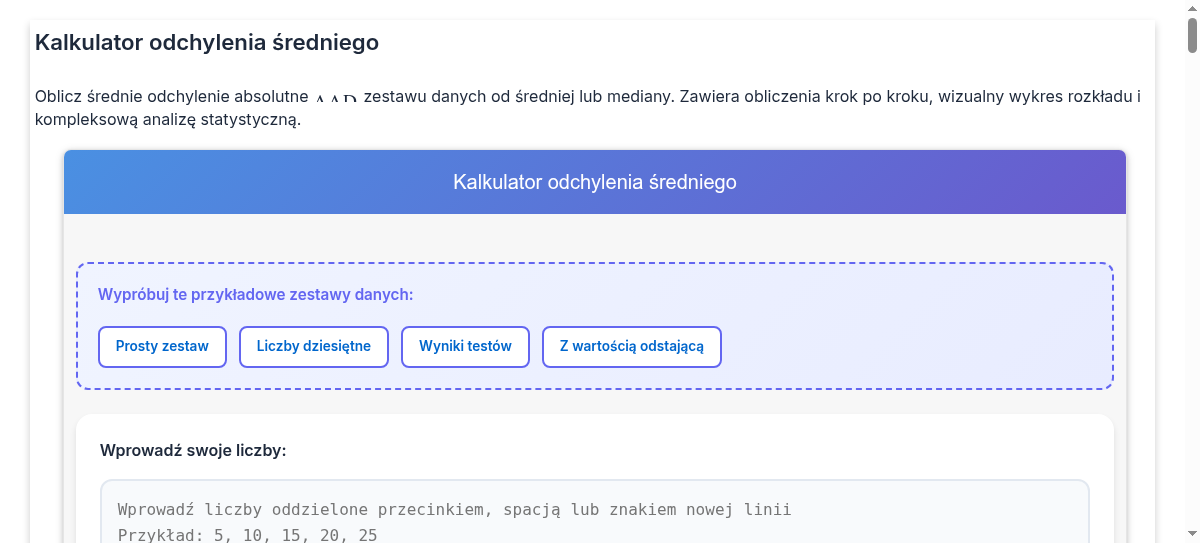 Kalkulator średniego odchylenia - oblicza średnie odchylenie bezwzględne
