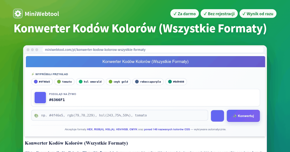 Formaty Konwerter Kodów Kolorów (Wszystkie Formaty) - Konwertuj HEX, RGB, HSL ...