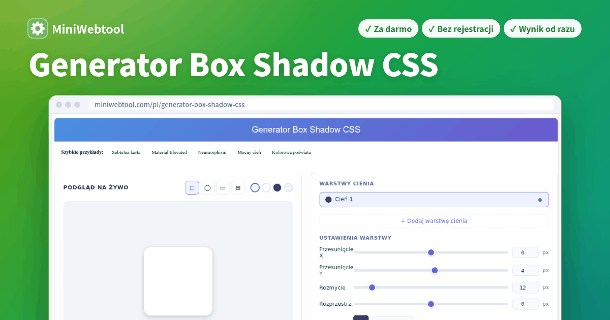 Generator Box Shadow CSS - Twórz piękne cienie wizualnie