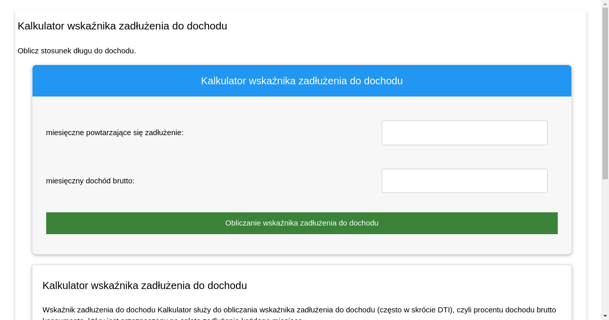 Kalkulator Wskaźnika Zadłużenia Do Dochodu