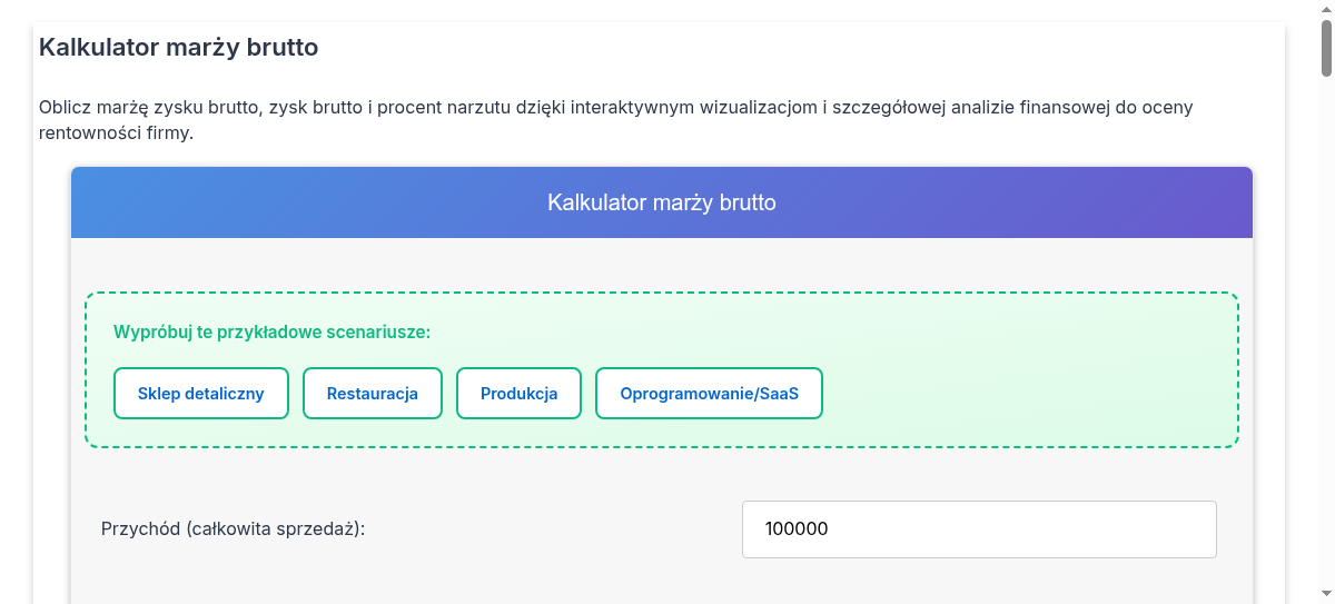 Kalkulator zysku brutto Oblicza zysk brutto i marżę brutto