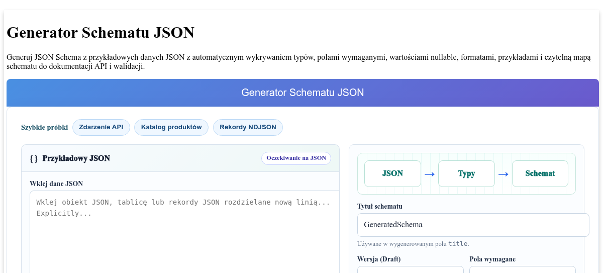 Generator Schematu JSON - Utwórz JSON Schema z Przykładowego JSON