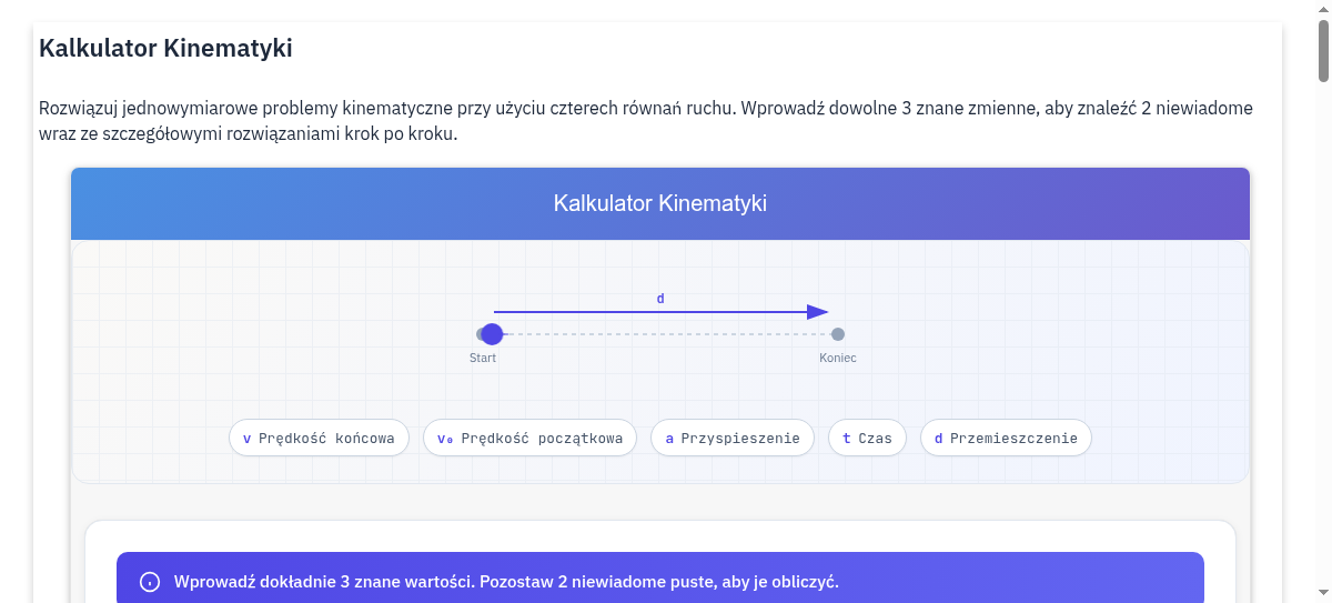 Kalkulator kinematyki