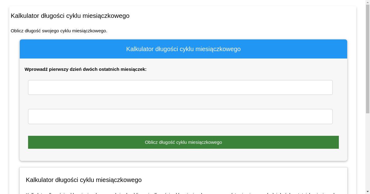 Kalkulator długości cyklu miesiączkowego