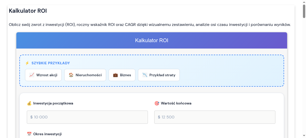 Kalkulator ROI Oblicz zwrot z inwestycji