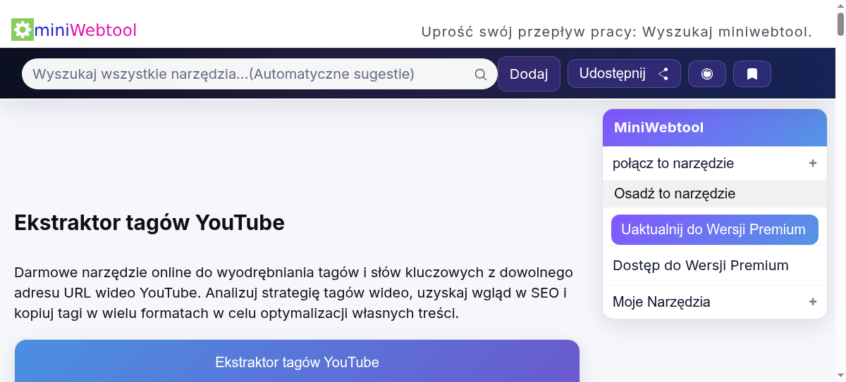Ekstraktor tagów YouTube - wyodrębnij tagi i słowa kluczowe wideo dla SEO