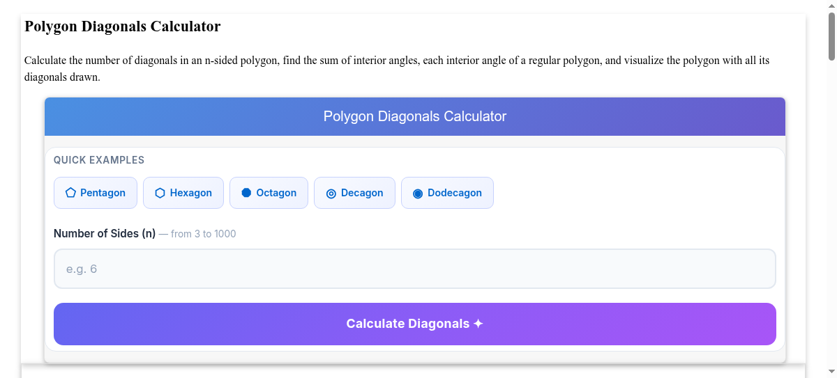 Polygon Diagonals Calculator - Find Number of Diagonals in Any Polygon