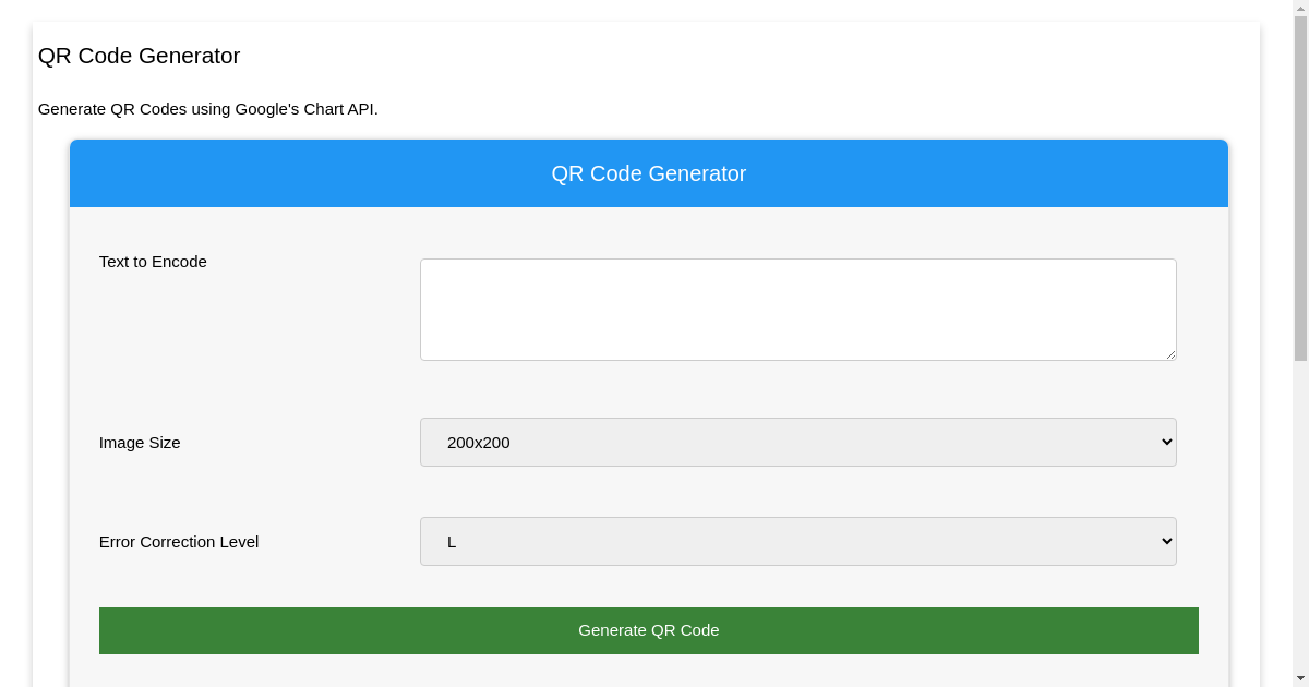 QR Code Generator - Generate QR Codes using Google's Chart API