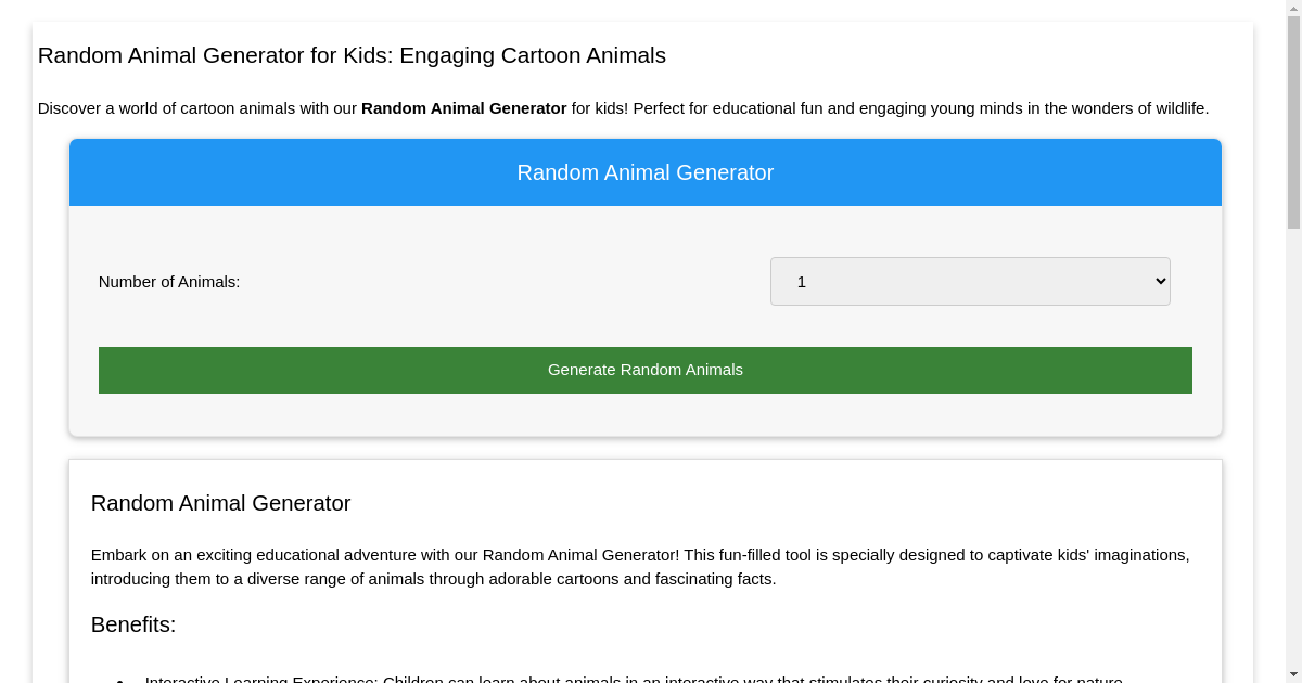 Random Animal Generator for Kids: Engaging Cartoon Animals