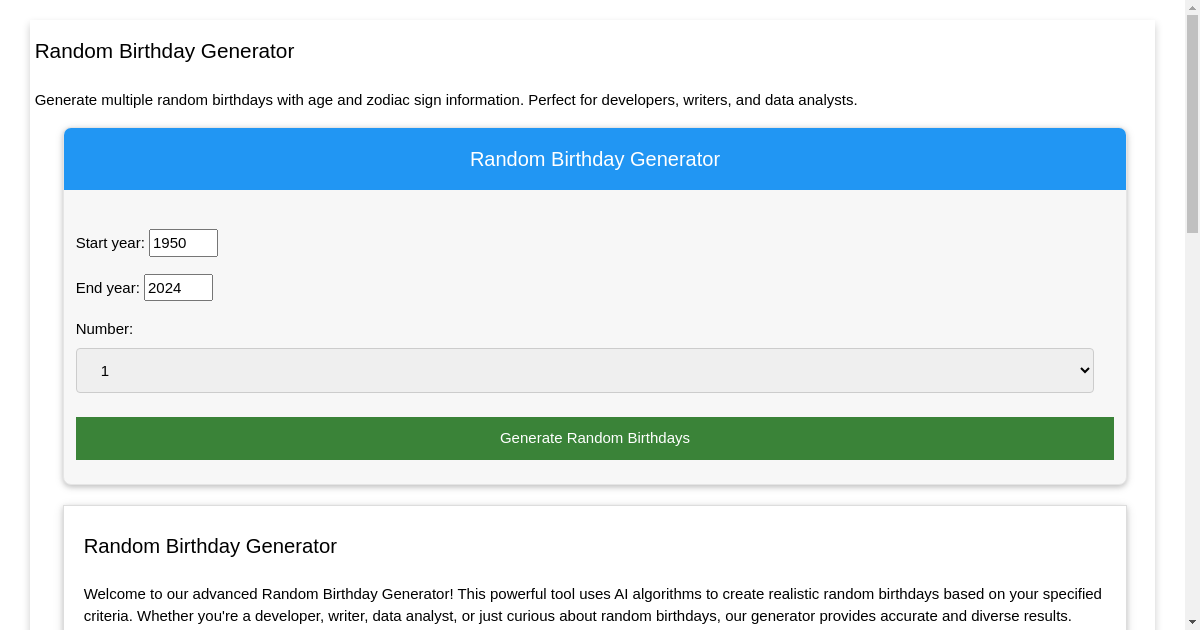 AI-Powered Random Birthday Generator - Generate Realistic Random Birthdays