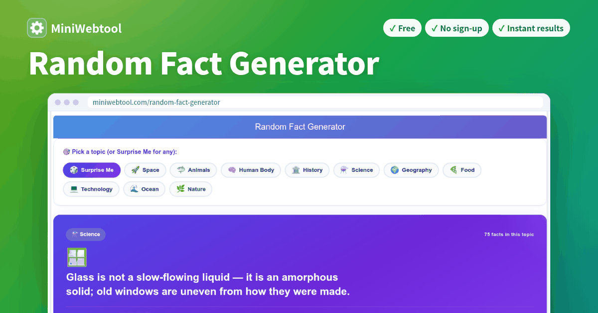 Free Random Fact Generator - Verified Facts with Source Links