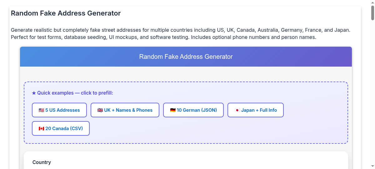 Random Fake Address Generator - Generate Realistic Test Addresses for ...