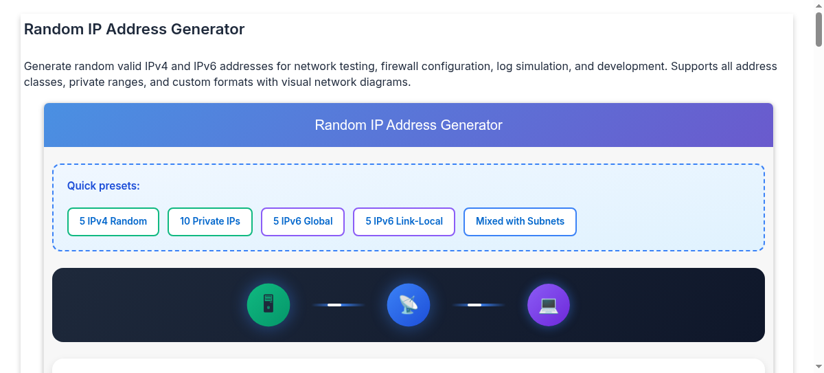 Random IP Address Generator - Generate Valid IPv4 and IPv6 Addresses Online