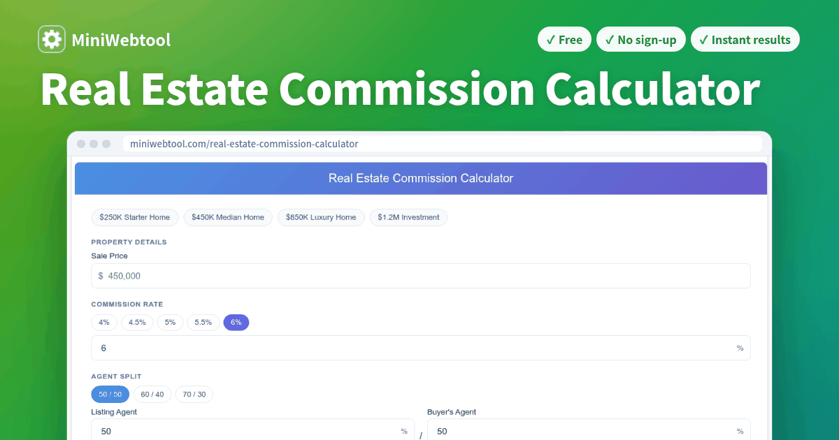 Real Estate Commission Calculator - Agent Fee & Net Proceeds