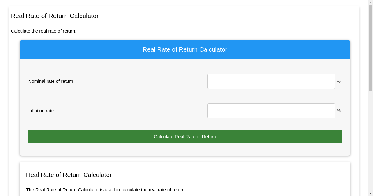 Real Rate of Return Calculator
