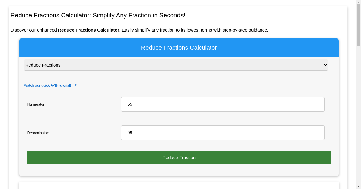 Reduce Fractions Calculator Simplify Any Fraction In Seconds