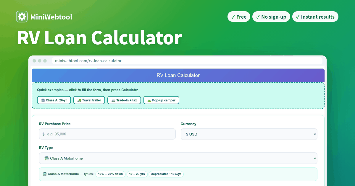 RV Loan Calculator - Camper & Motorhome Payment, Interest & Depreciation