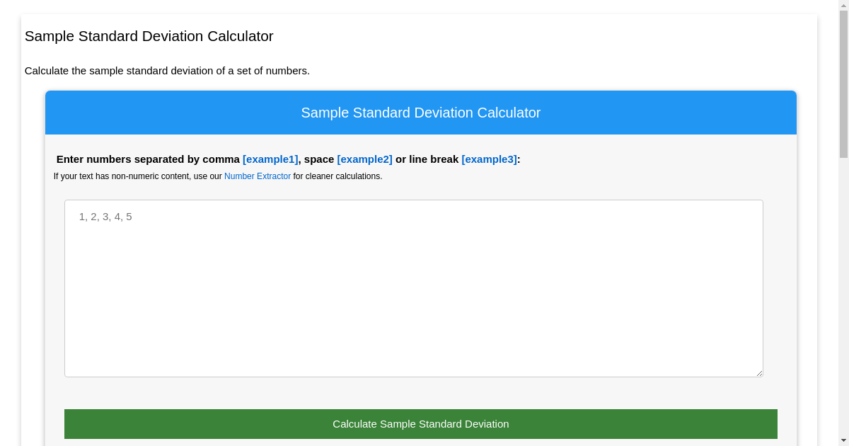 Sample Standard Deviation Calculator
