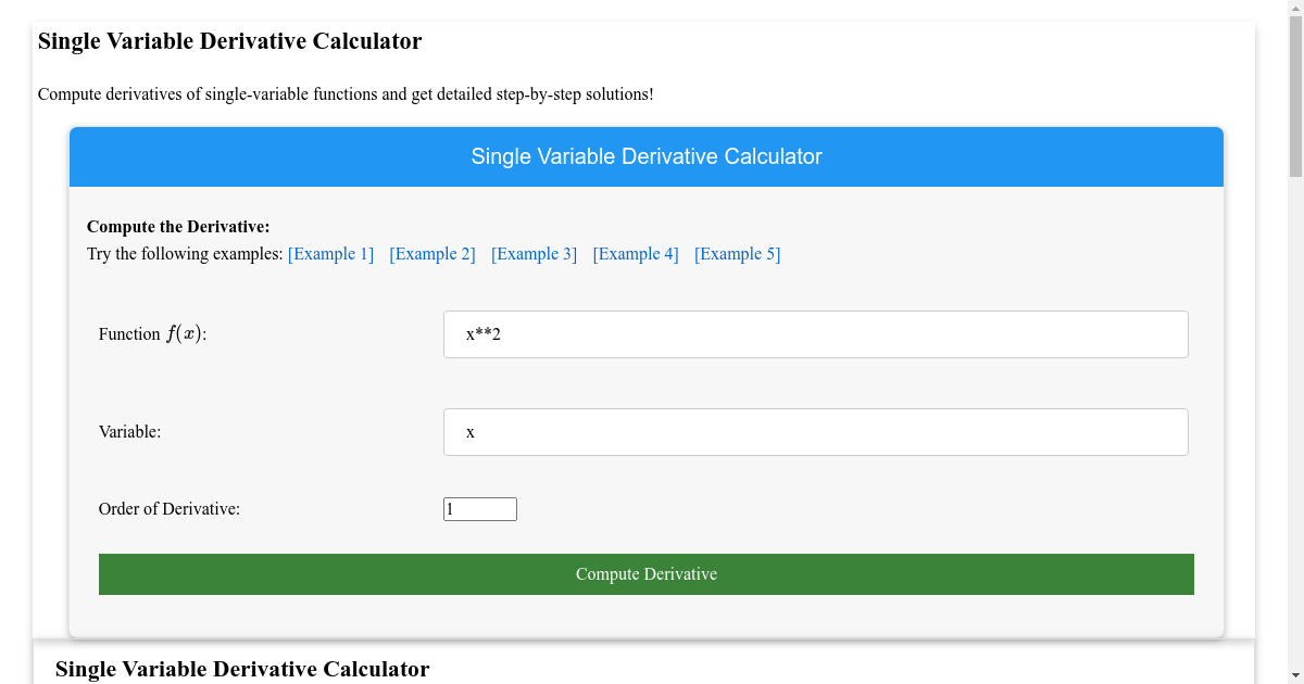 Single Variable Derivative Calculator With Step By Step Solutions