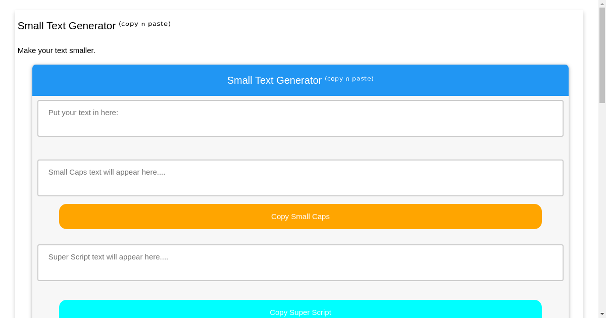 Small Text Generator ⁽ᶜᵒᵖʸ ⁿ ᵖᵃˢᵗᵉ⁾ - make your message funny