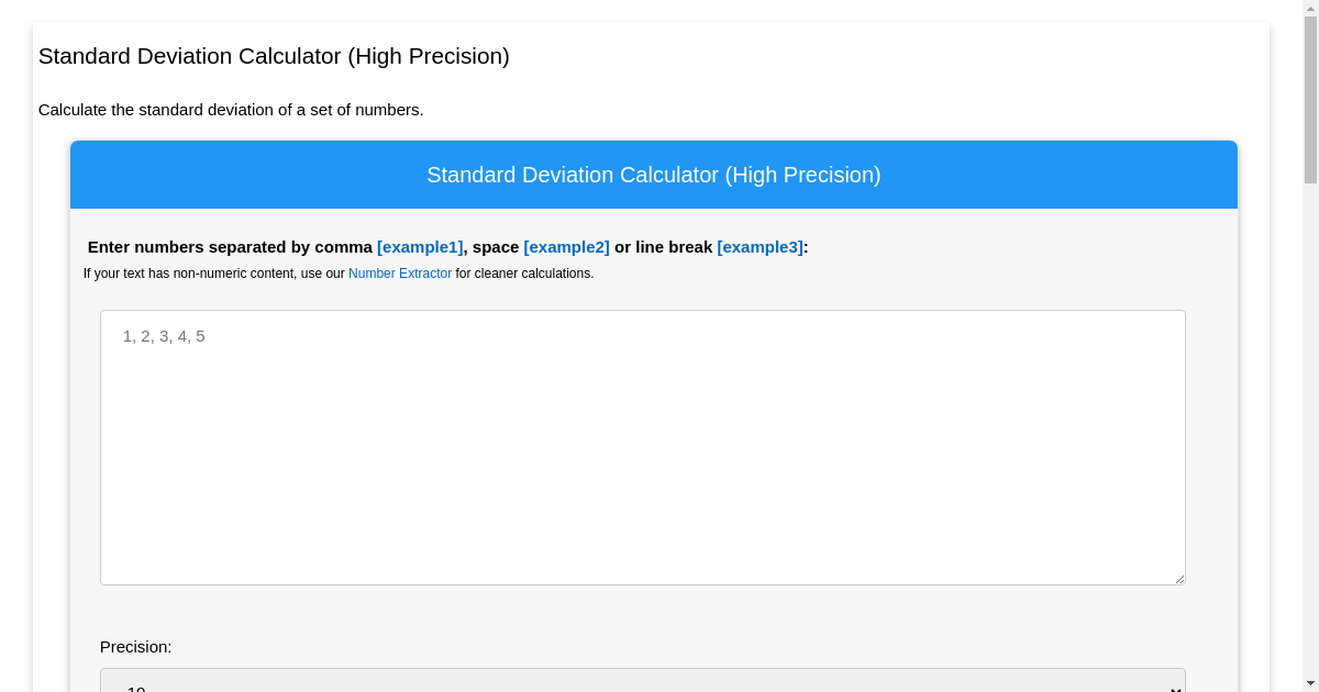 Standard Deviation Calculator (High Precision)