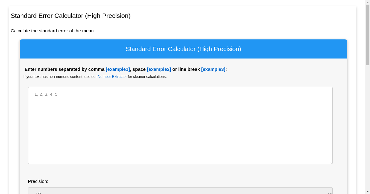 Standard Error Calculator Calculate Standard Error Of The Mean High Precision 0131