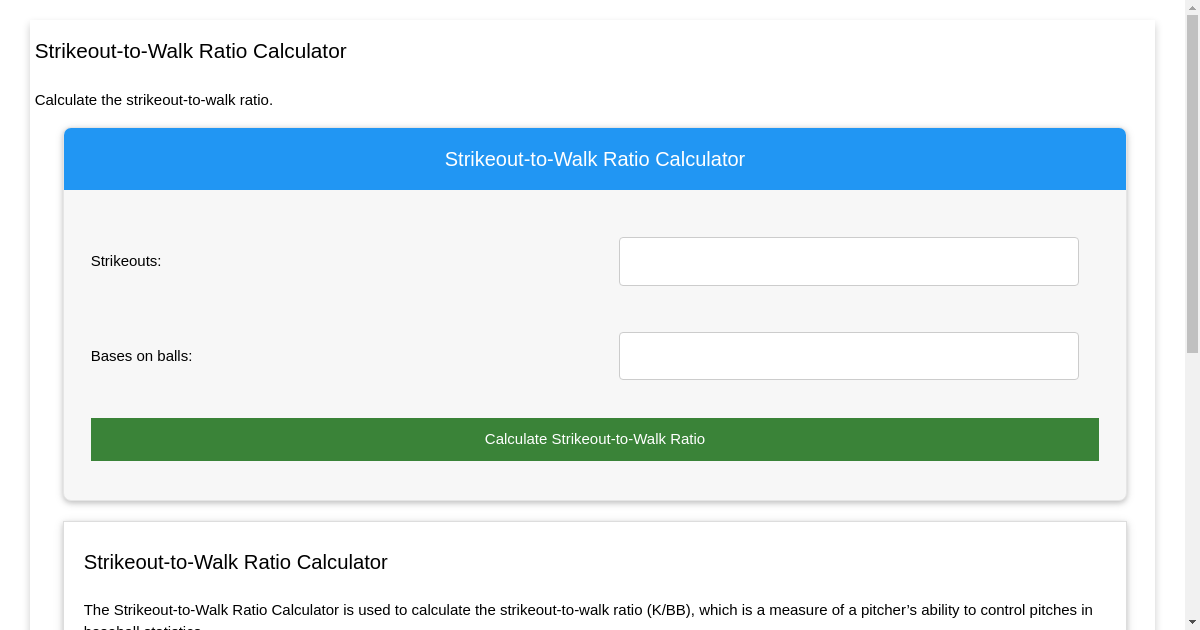 Strikeout-to-Walk Ratio Calculator