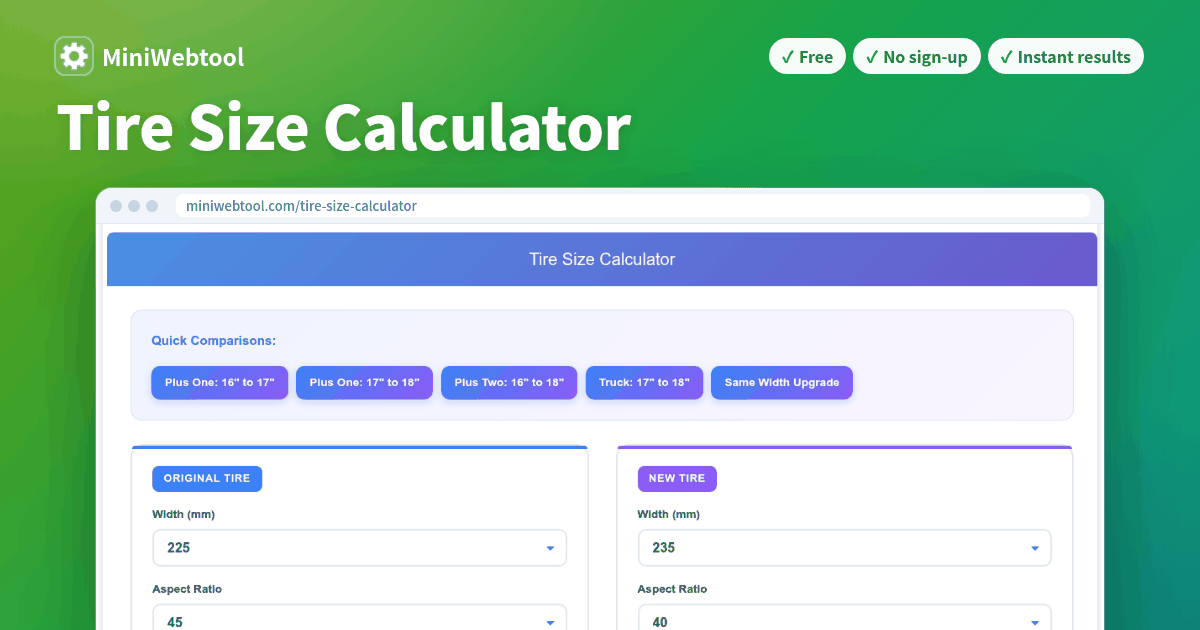 Tire Size Calculator - Compare Tire Sizes & Speedometer Correction
