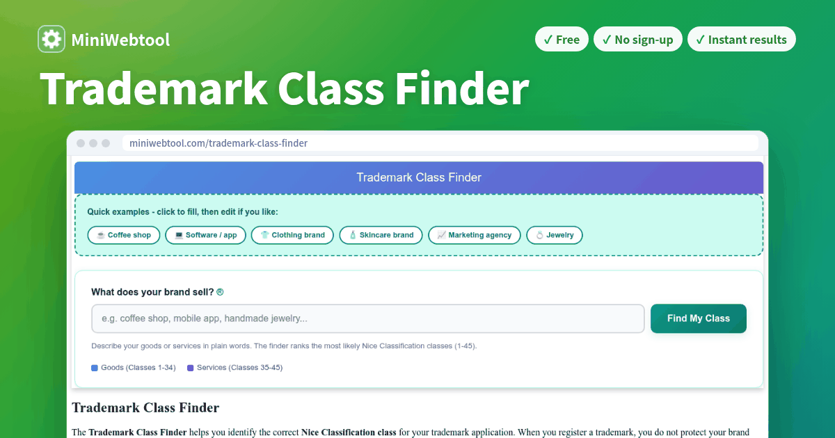 Trademark Class Finder - Find the Right Nice Classification Class (1-45)