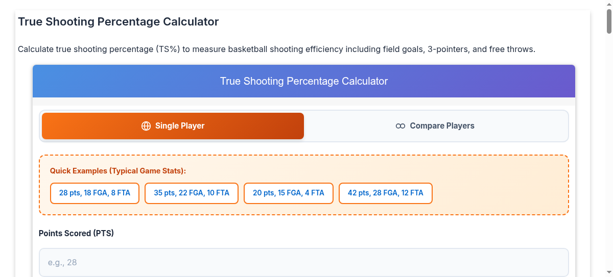 True Shooting Percentage Calculator - Basketball Shooting Efficiency