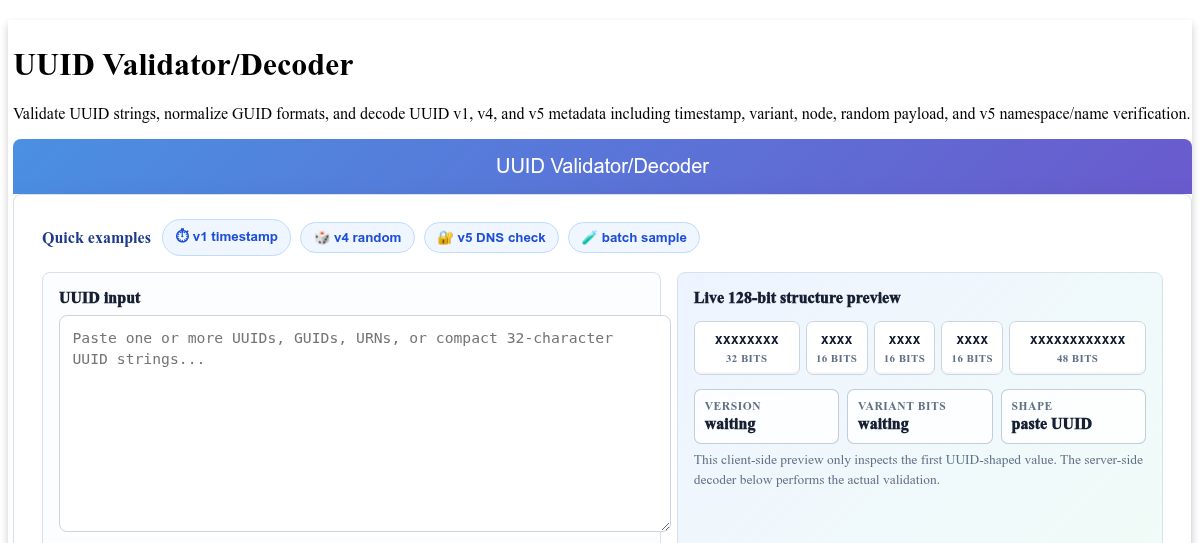 Uuid Decoder UUID Validator/Decoder - Validate and Decode UUID v1, v4, and v5