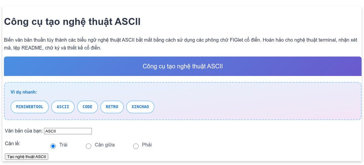 Công cụ tạo nghệ thuật ASCII - Chuyển đổi văn bản thành biểu ngữ nghệ ...