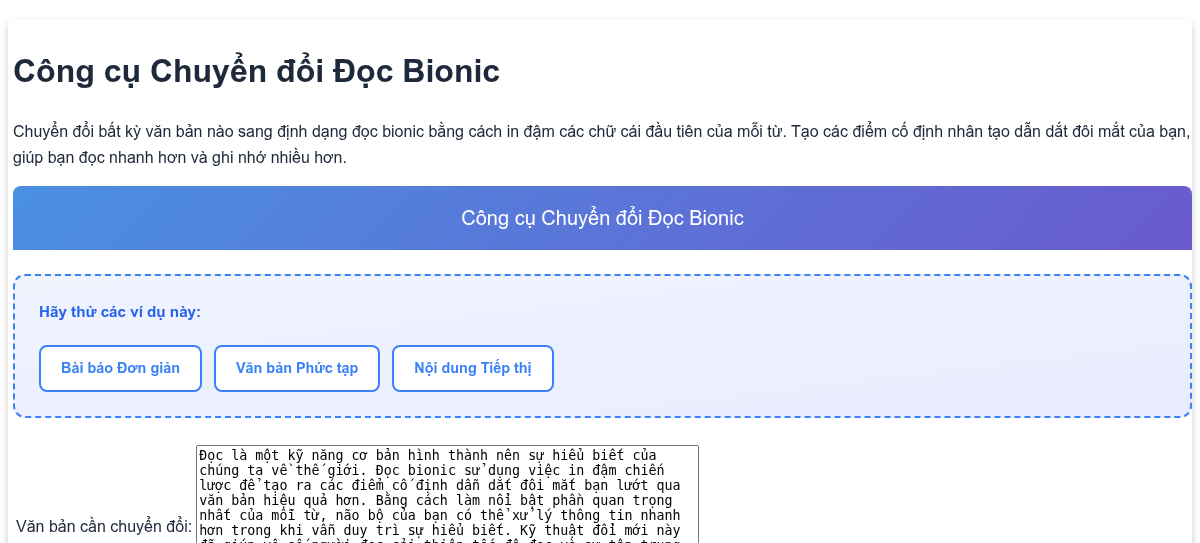 Bionic Code Translator Công cụ Chuyển đổi Đọc Bionic - In đậm văn bản để đọc nhanh hơn