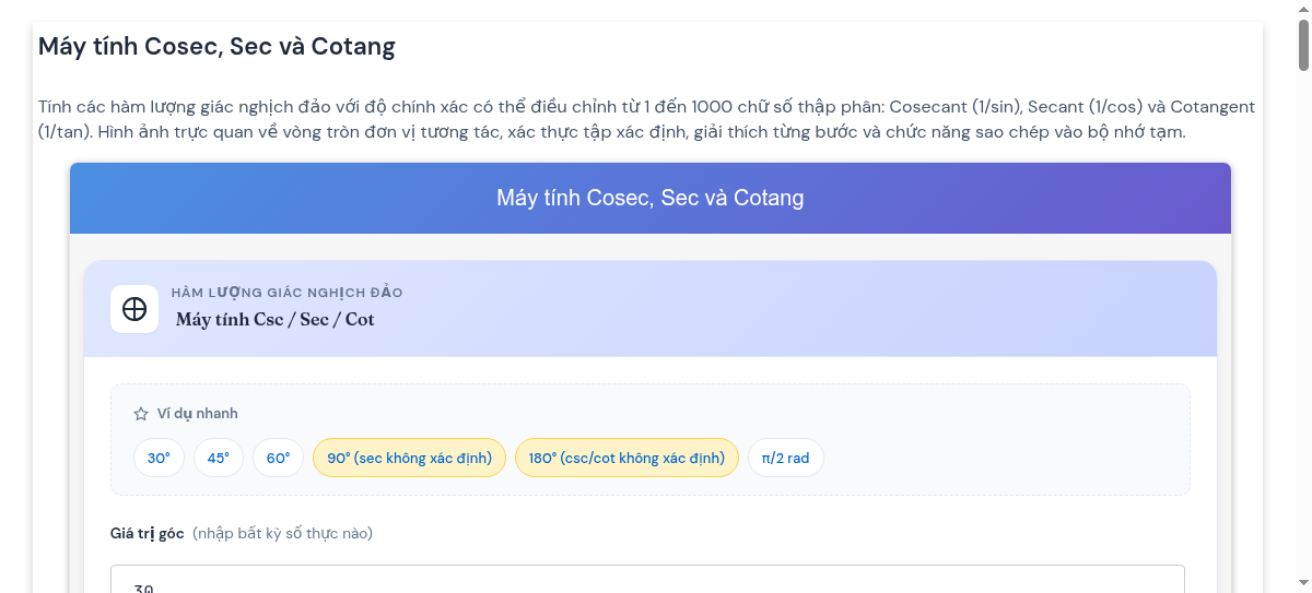 Máy tính Csc/Sec/Cot – Hàm lượng giác nghịch đảo độ chính xác cao (1 ...