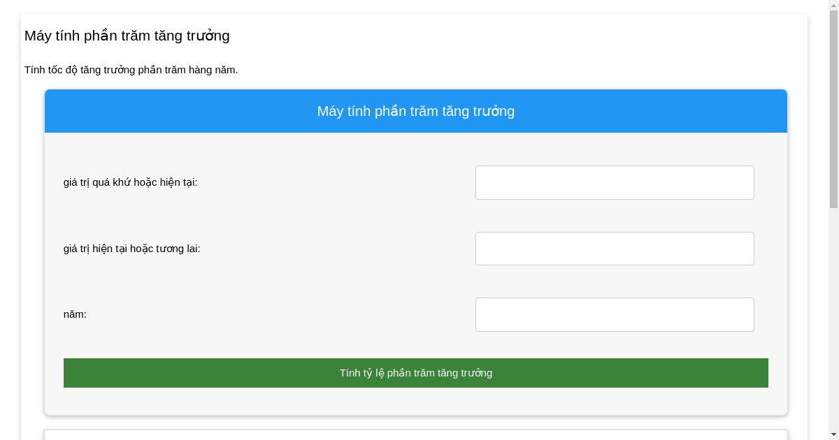 Máy tính phần trăm tăng trưởng