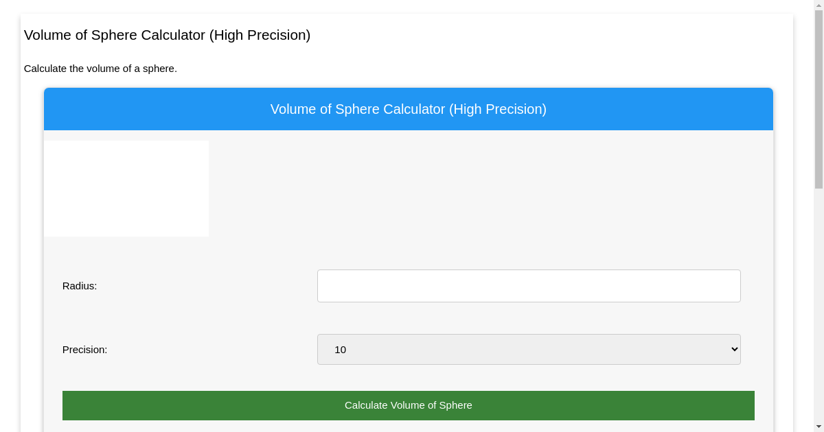 Volume of Sphere Calculator (High Precision)