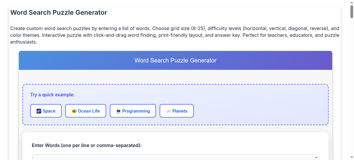 Free Online Word Search Puzzle Generator - Create Custom Printable Word ...