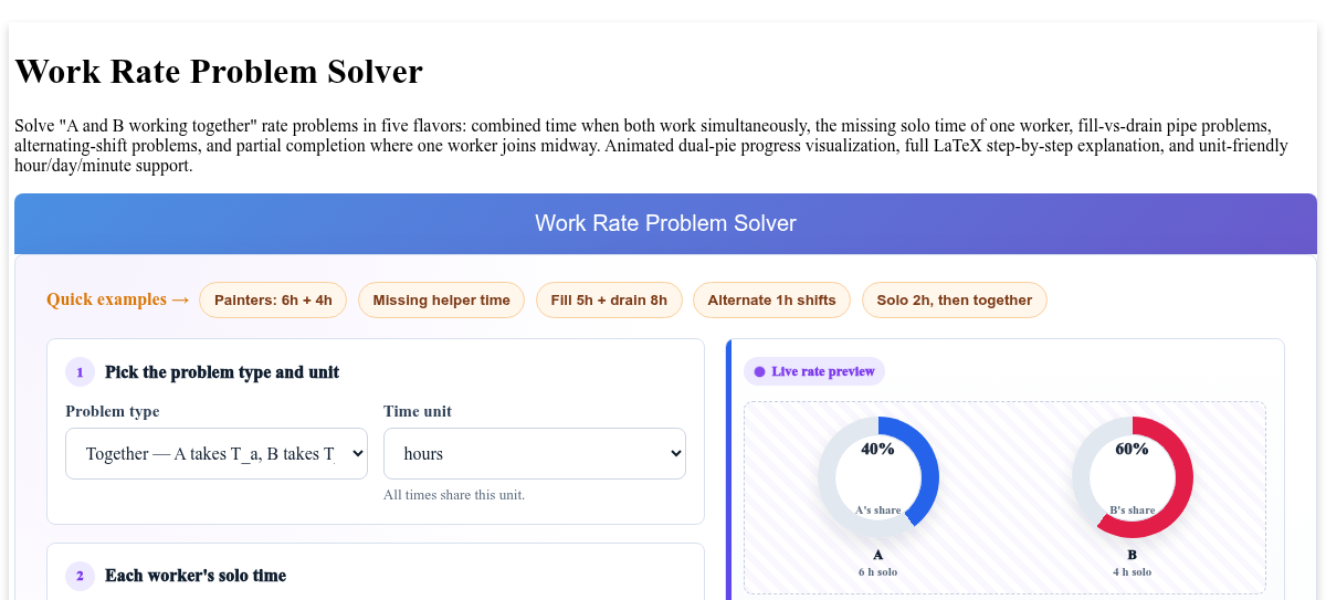 Free Work Rate Problem Solver - A and B Together, Steps