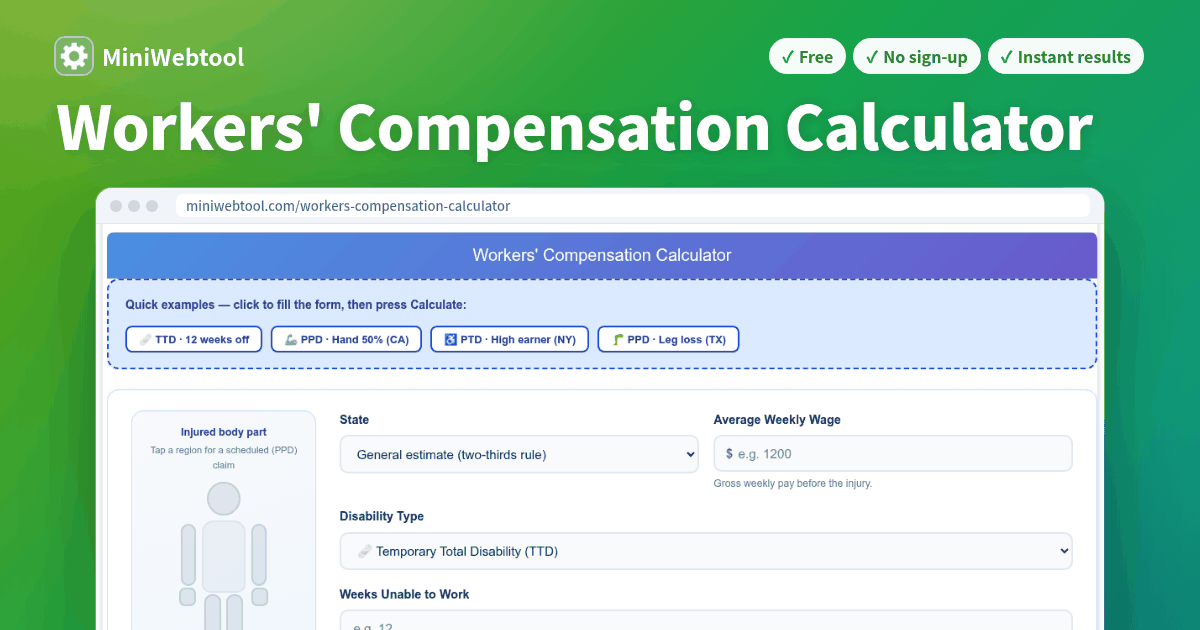 Workers' Compensation Calculator - Estimate Disability Benefits