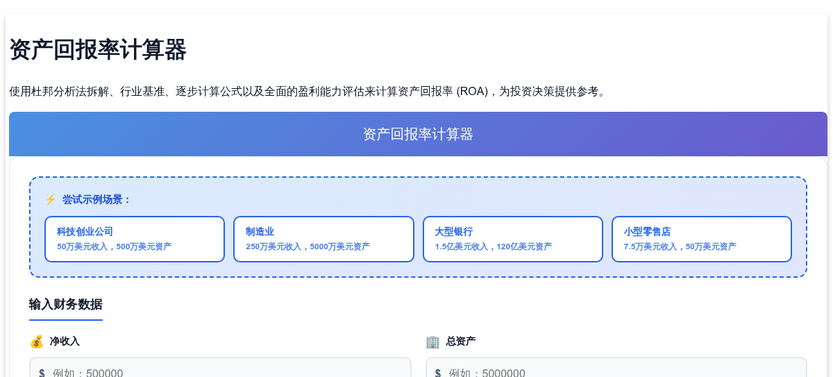 资产回报率计算器 - 盈利能力与效率分析